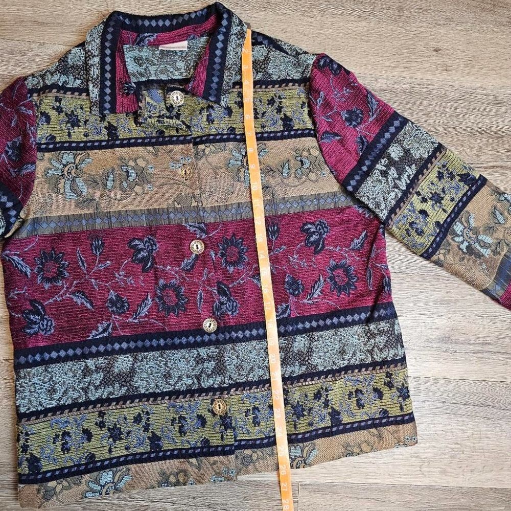 Tapestry Jacket Jacquard Floral Red Blue Tan Multicolor Textured Boxy - Picture 6 of 12